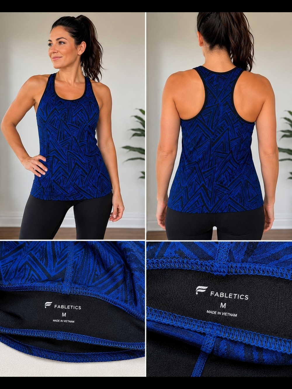 Fabletics Blue Black Geo Racerback Tank Top - M